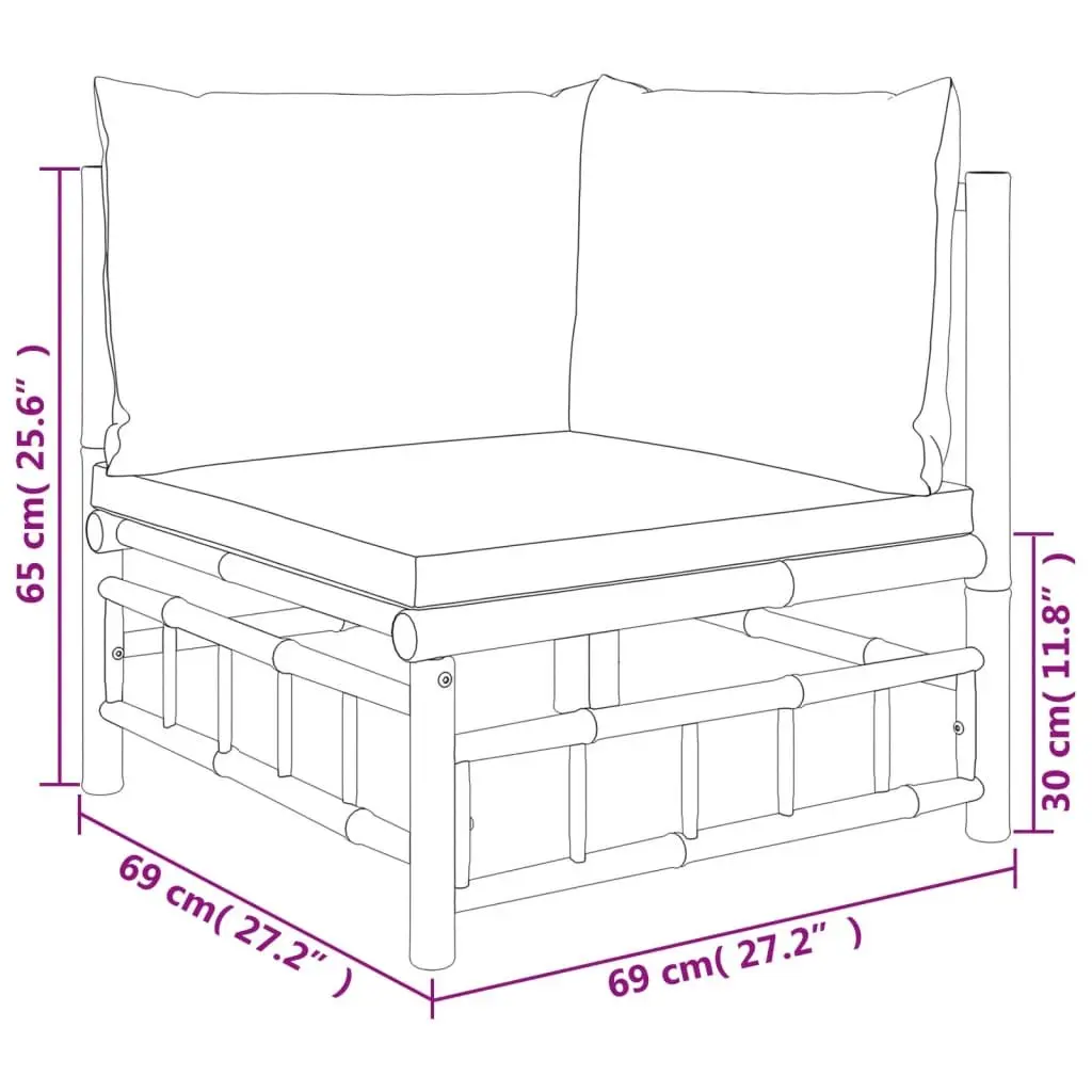 5 Piece Garden Lounge Set Bamboo Outdoor Furniture with Cushions Patio Seating