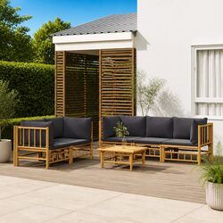 Garden Lounge Set 6 Piece Bamboo Outdoor Furniture Patio Seating with Cushions