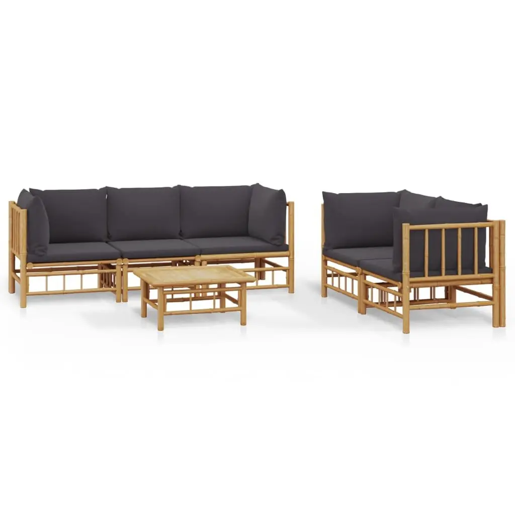 Bamboo Garden Lounge Set 6 Piece Modular Outdoor Furniture Patio Seating with Cushions Brown