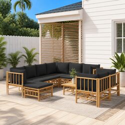 Garden Lounge Set 10 Piece Bamboo Outdoor Furniture Modular Patio Sofa Table