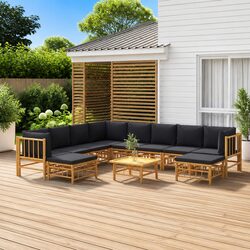 Garden Lounge Set 11 Piece Outdoor Furniture Bamboo Sofa with Cushions Table