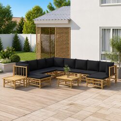 Bamboo Garden Lounge Set 12 Piece Outdoor Furniture with Cushions Brown