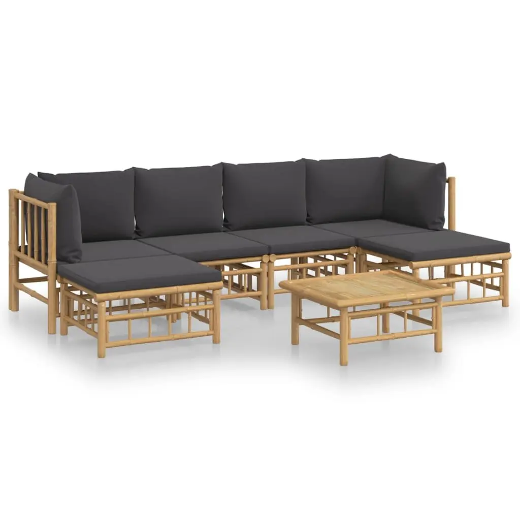 7 Piece Bamboo Garden Lounge Set Outdoor Sofa Furniture with Cushions Brown
