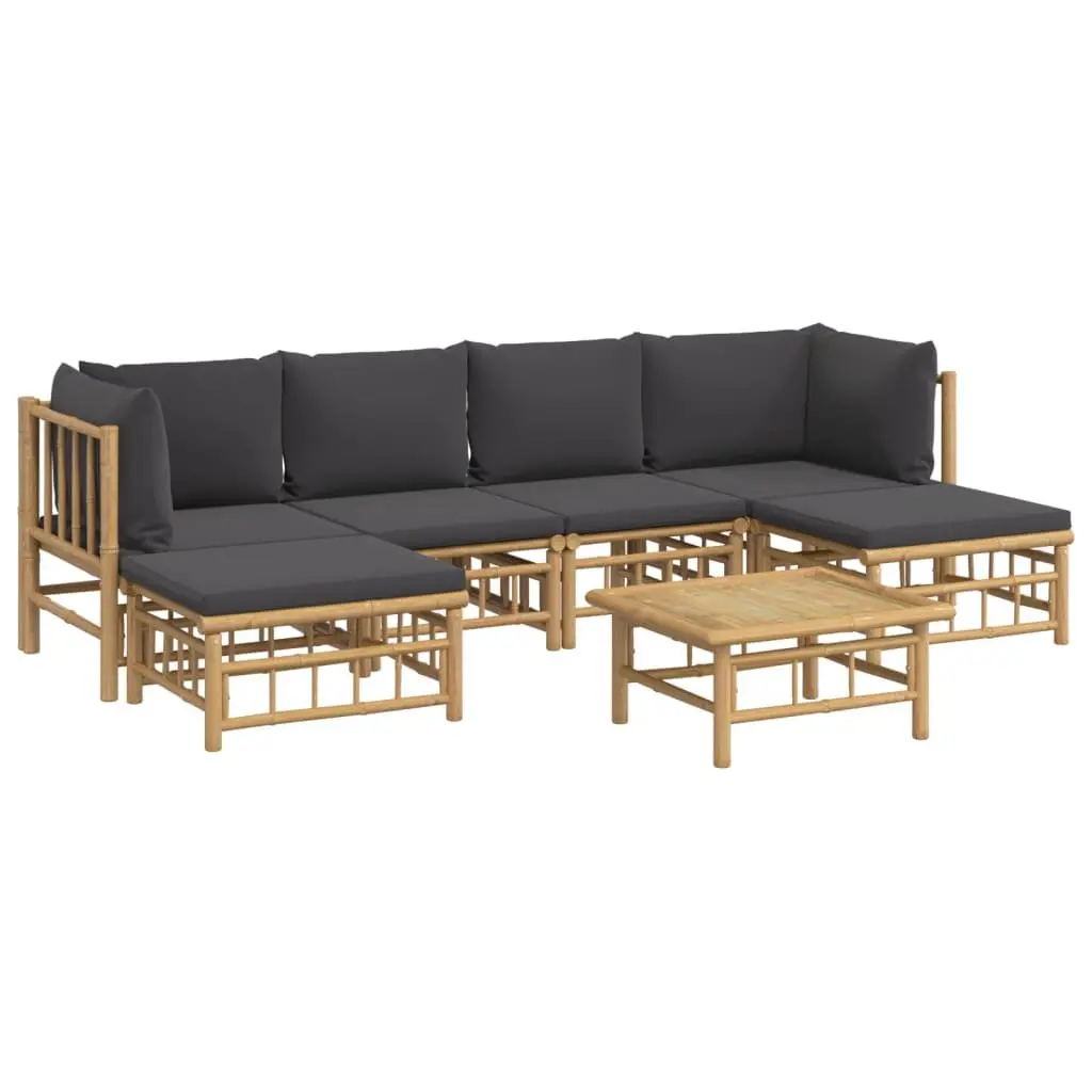 7 Piece Bamboo Garden Lounge Set Outdoor Sofa Furniture with Cushions Brown