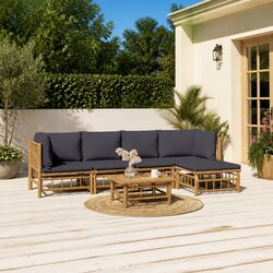 Garden Lounge Set 6 Piece Bamboo Outdoor Furniture with Cushions Patio Seating