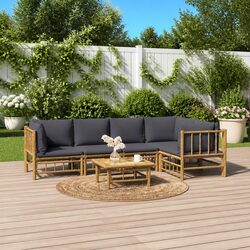Bamboo Garden Lounge Set 6 Piece Outdoor Furniture with Cushions Brown