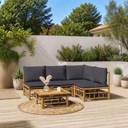Bamboo Garden Lounge Set 5 Piece Outdoor Furniture Patio Sofa Cushions