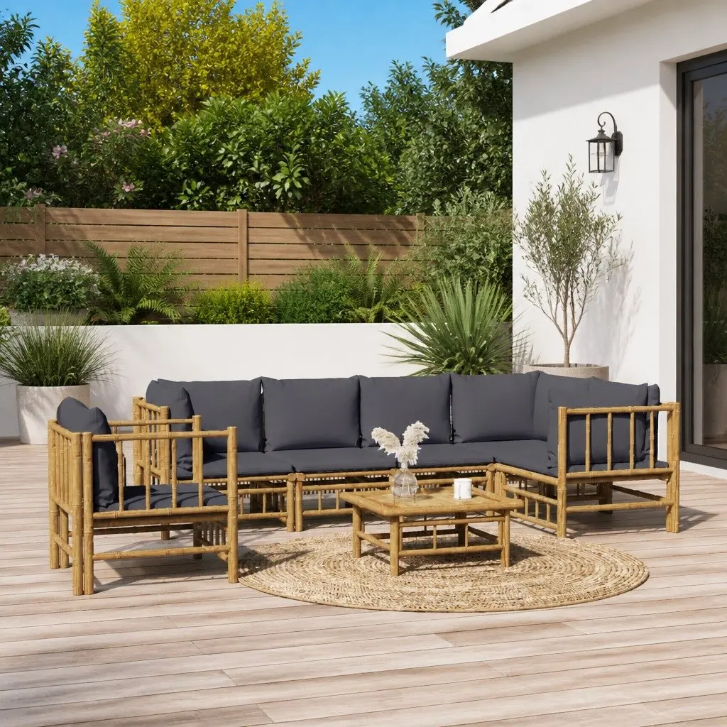 Garden Lounge Set 7 Piece Bamboo Outdoor Furniture with Cushions Brown