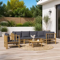 Garden Lounge Set 7 Piece Bamboo Outdoor Furniture with Cushions Brown