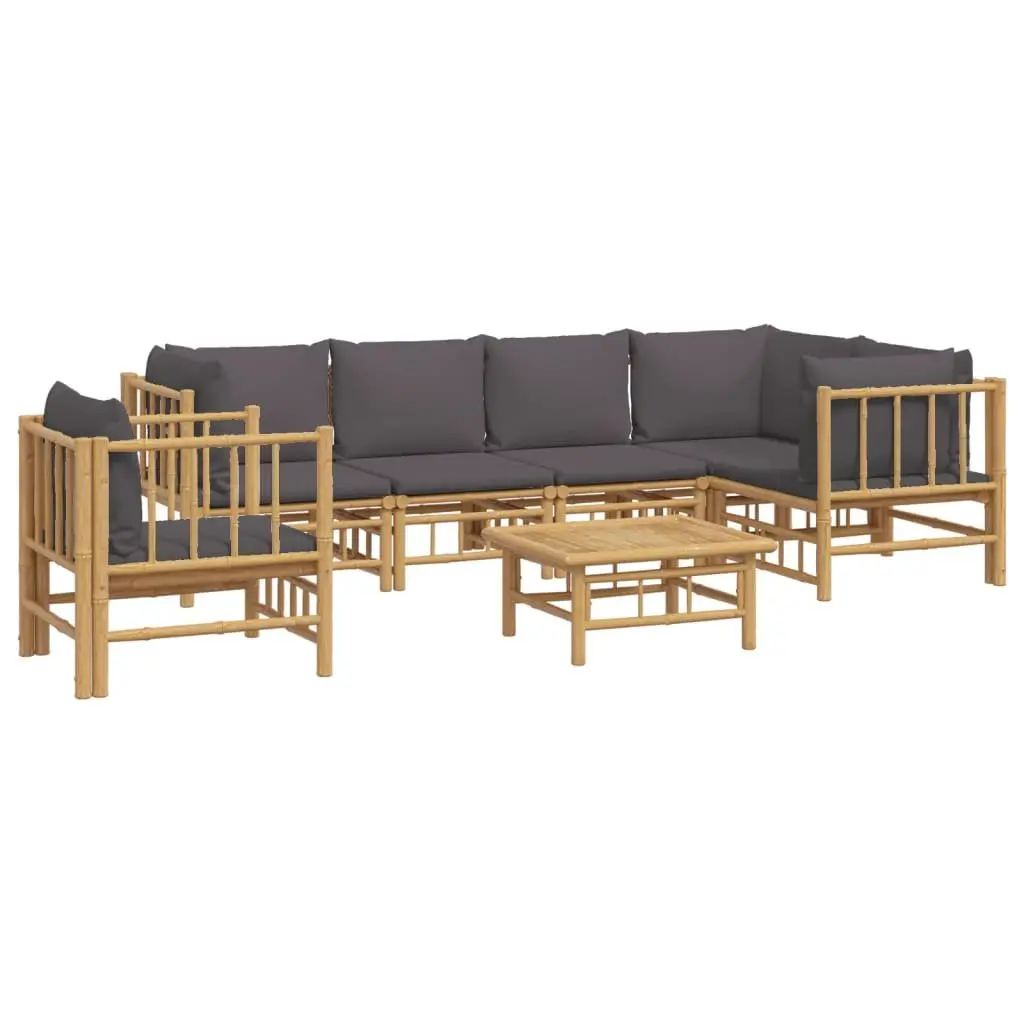 Garden Lounge Set 7 Piece Bamboo Outdoor Furniture with Cushions Brown