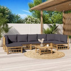 Garden Lounge Set 8 Piece Bamboo Outdoor Furniture with Cushions Modular
