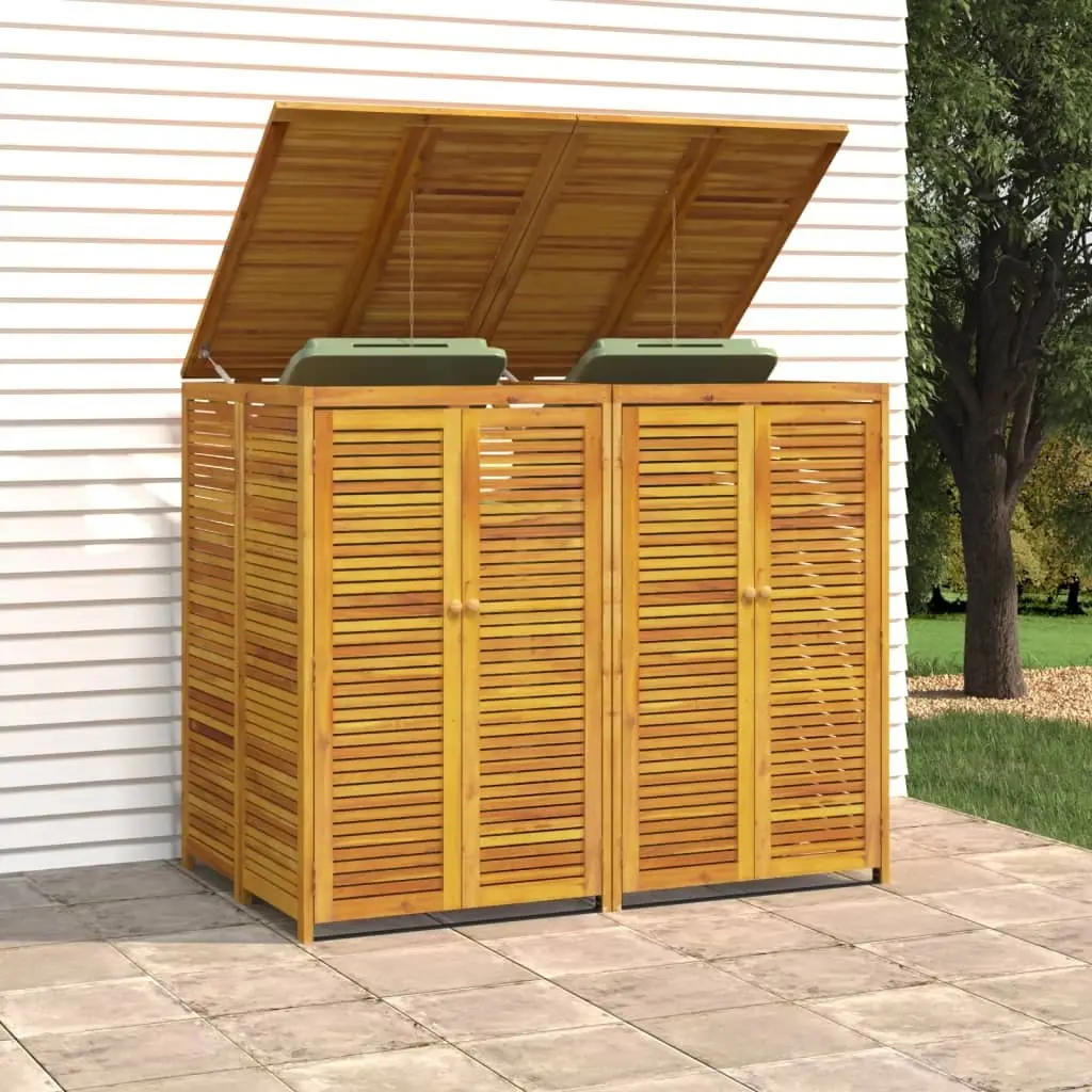 Double Garbage Bin Shed Solid Acacia Wood 140x89x117 cm Brown Waste Container Enclosure