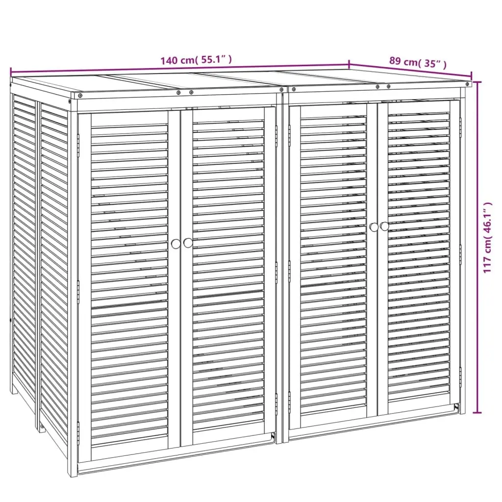 Double Garbage Bin Shed Solid Acacia Wood 140x89x117 cm Brown Waste Container Enclosure