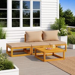 Garden Lounge Set 4 Piece Outdoor Furniture Wooden Sofa with Cushions Table