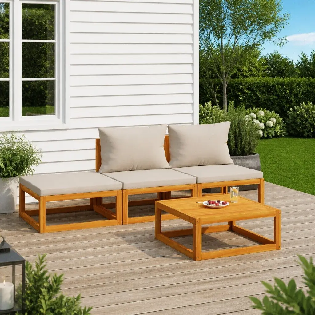 4 Piece Garden Lounge Set Outdoor Furniture with Cushions Solid Wood Patio Sofa