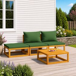 4 Piece Garden Lounge Set Outdoor Furniture Solid Wood with Green Cushions