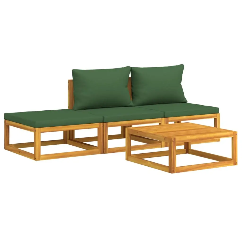 4 Piece Garden Lounge Set Outdoor Furniture Solid Wood with Green Cushions