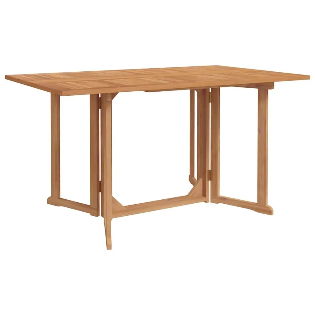 Outdoor Dining Set Rectangular Table 7 Pieces Brown Teak Wood Garden
