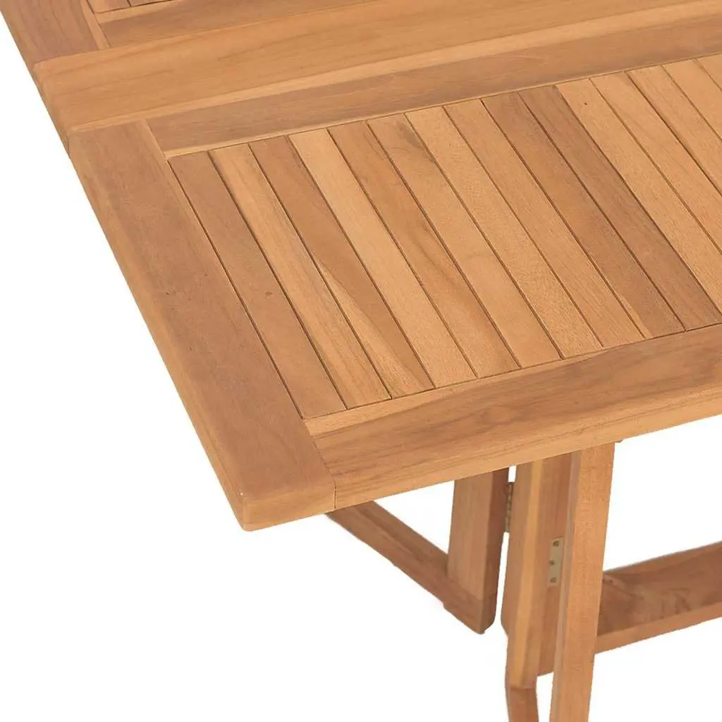 Outdoor Dining Set Rectangular Table 7 Pieces Brown Teak Wood Garden