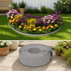 Garden Edging 3 Pieces Grey 10 m Flexible Lawn Border Flower Bed Edger