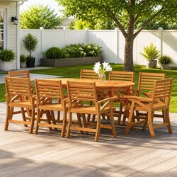 9 Piece Garden Dining Set Solid Wood Acacia Brown Outdoor Patio Furniture