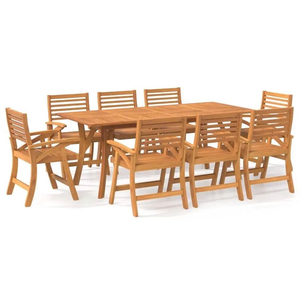 Garden Dining Set 9 Piece Solid Acacia Wood Outdoor Furniture Brown