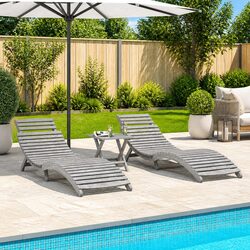 Sun Loungers Set 2 pcs with Side Table Grey Outdoor Garden Patio Furniture