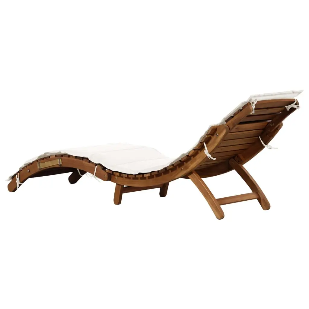 Sun Loungers Foldable with Cushions Acacia Wood White Set of 2