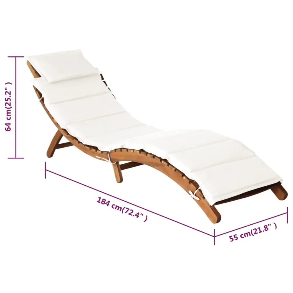 Sun Loungers Foldable with Cushions Acacia Wood White Set of 2