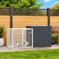 Rabbit Cage Hutch Anthracite 200x91x100cm Galvanised Steel Mesh Outdoor Small
