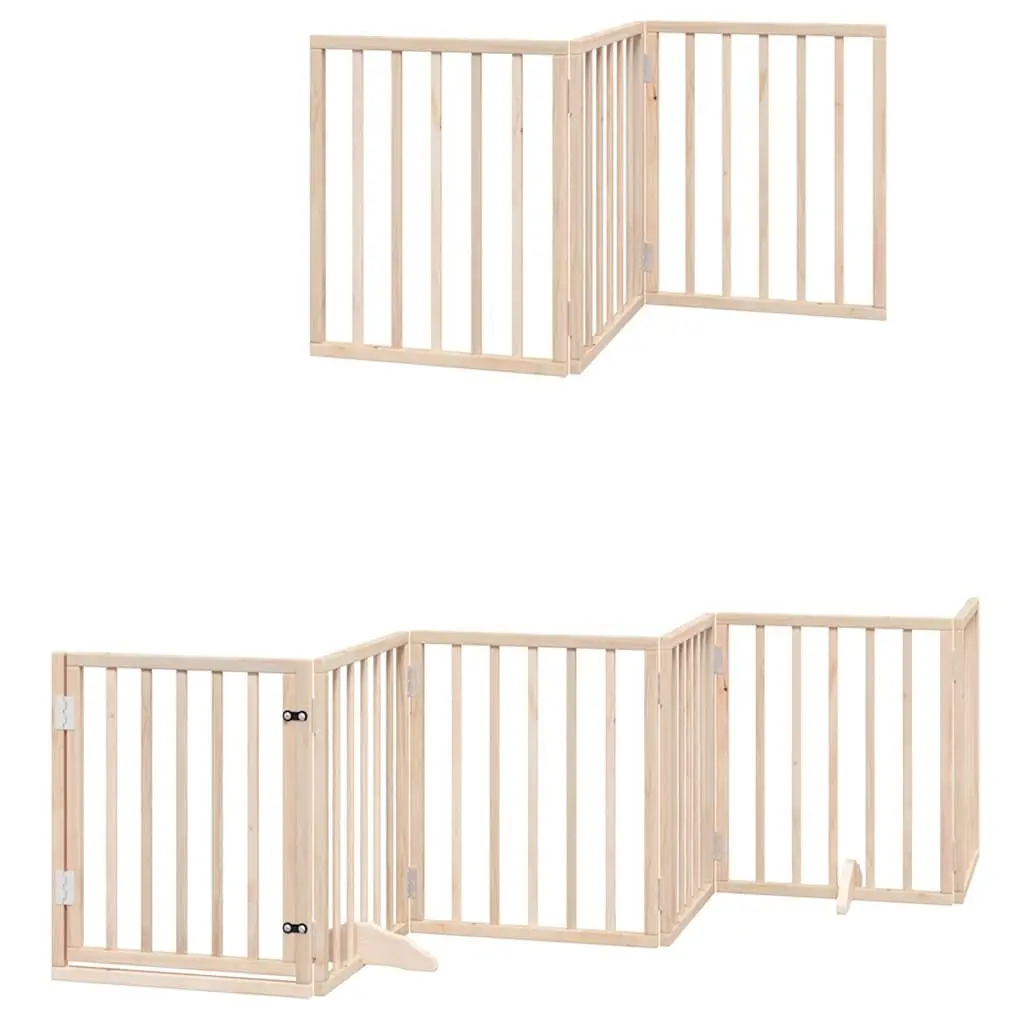 Dog Gate Foldable 9 Panels 450cm Brown Poplar Wood Pet Safety Barrier