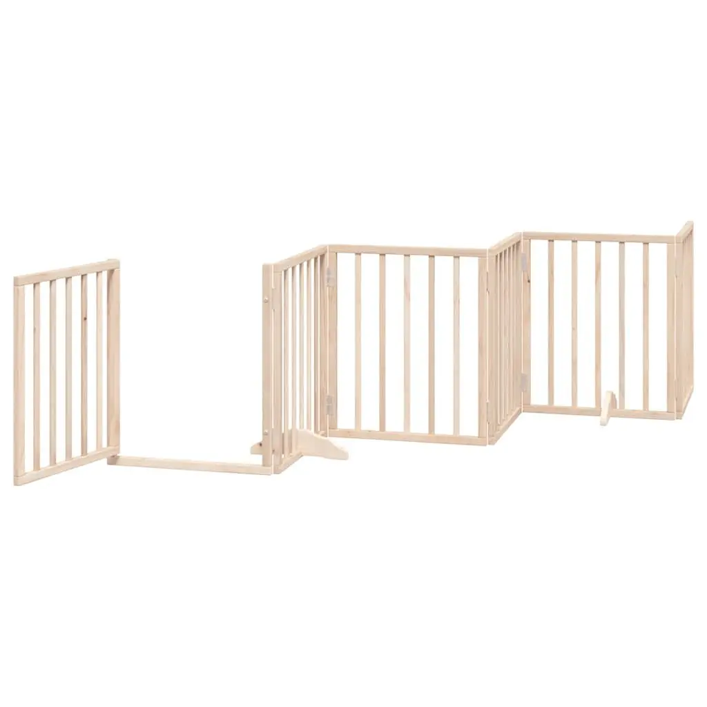 Dog Gate Foldable 9 Panels 450cm Brown Poplar Wood Pet Safety Barrier