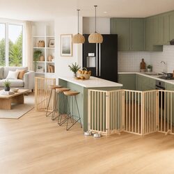 Dog Gate Foldable 12 Panels 600cm Poplar Wood Pet Safety Barrier with Door Lock