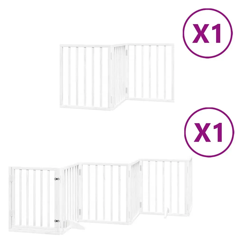 Dog Gate Foldable 9 Panels White Poplar Wood Pet Safety Barrier Playpen