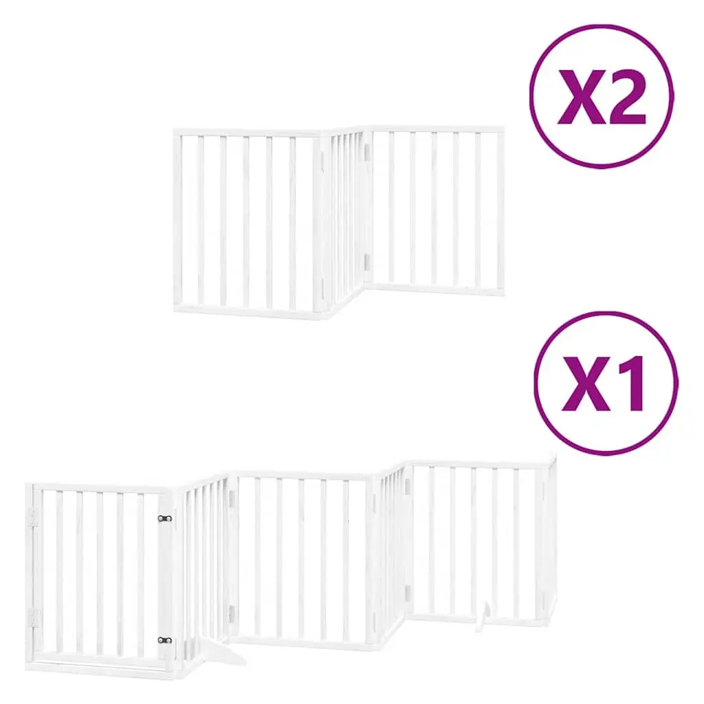 Dog Gate Foldable 12 Panels White Poplar Wood Pet Safety Barrier
