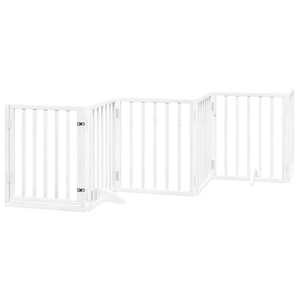 Dog Gate Foldable 12 Panels White Poplar Wood Pet Safety Barrier