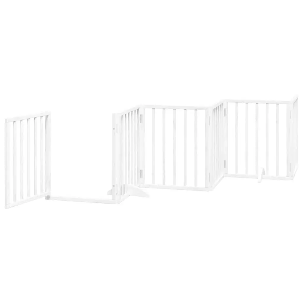 Dog Gate Foldable 12 Panels White Poplar Wood Pet Safety Barrier