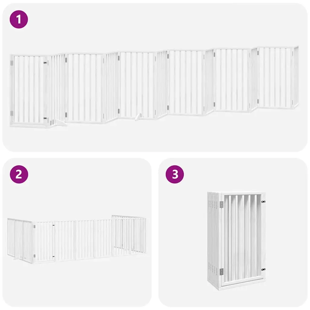 Dog Gate Foldable 12 Panels White Poplar Wood Pet Safety Barrier with Door Lock