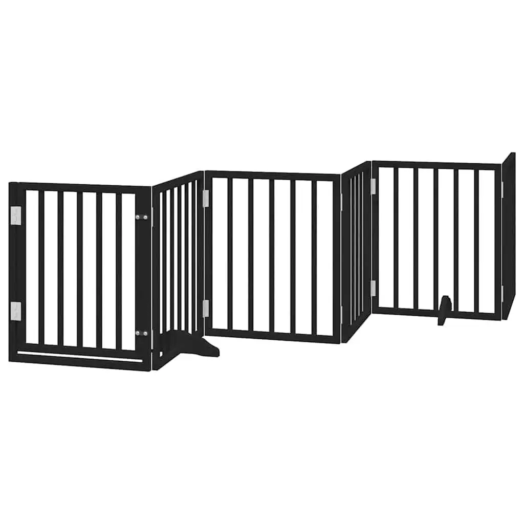 Dog Gate Foldable 9 Panels 450cm Black Poplar Wood Pet Barrier