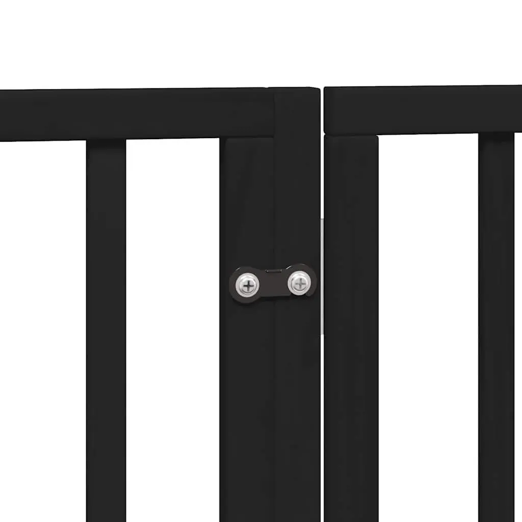 Dog Gate Foldable 9 Panels 450cm Black Poplar Wood Pet Barrier