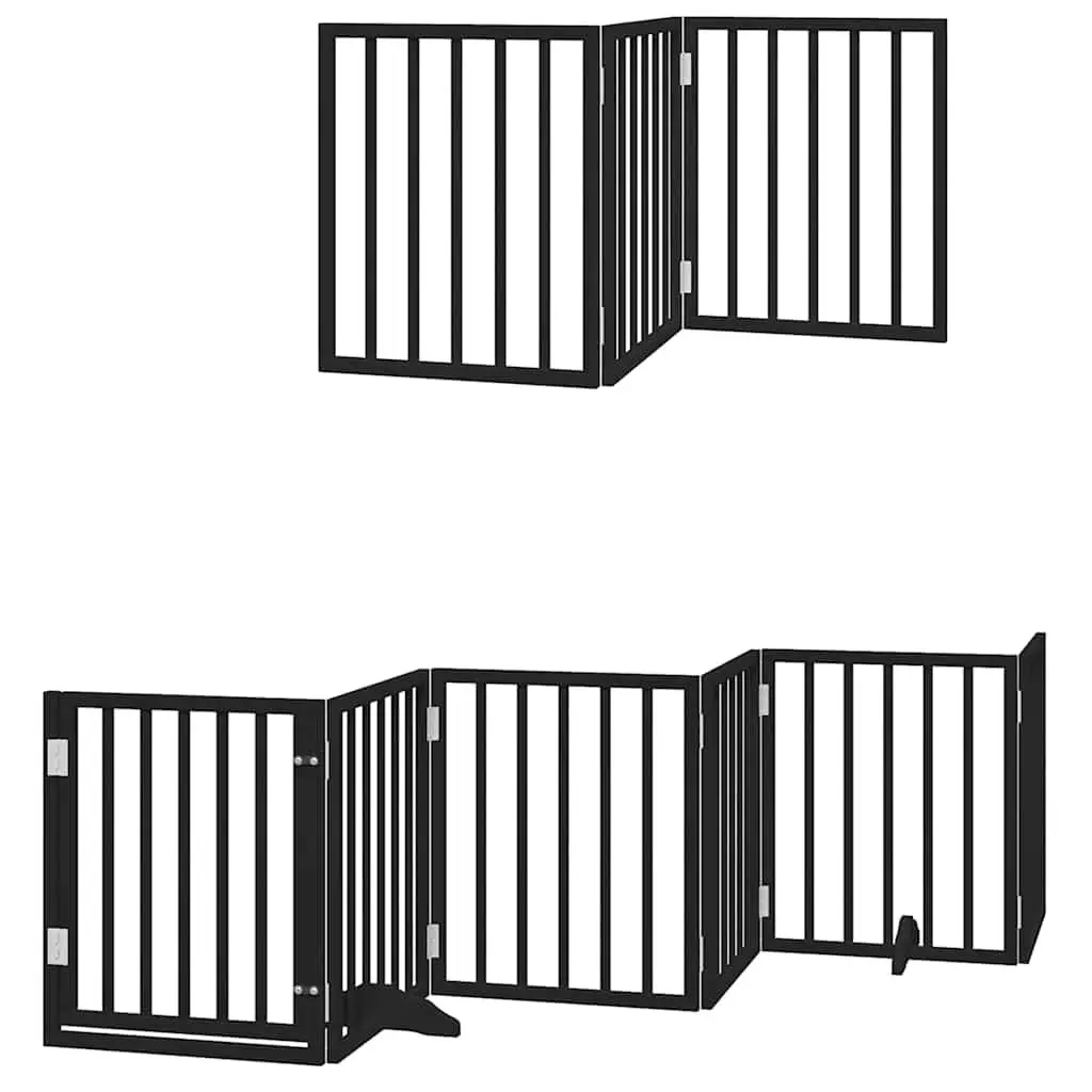 Dog Gate Foldable 12 Panels Black Poplar Wood Pet Safety Barrier