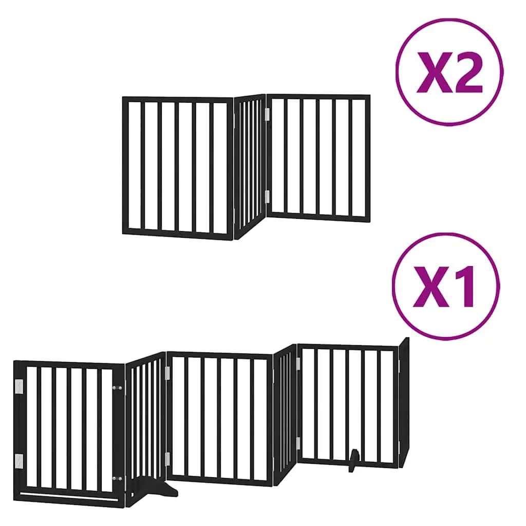 Dog Gate Foldable 12 Panels Black Poplar Wood Pet Safety Barrier