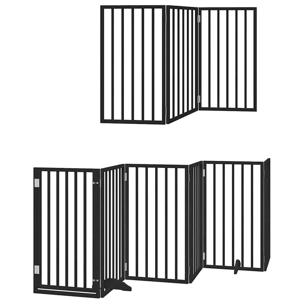 Dog Gate Foldable 9 Panels Black Poplar Wood Pet Safety Barrier