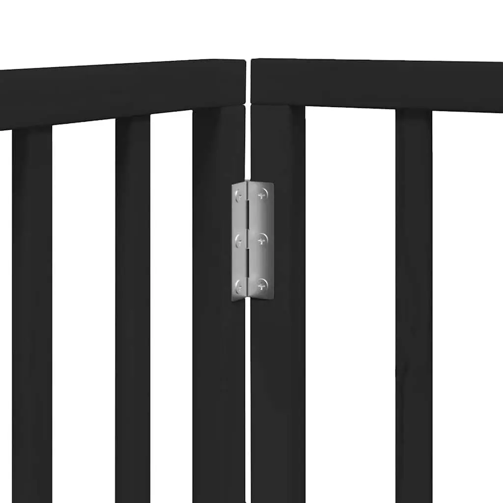 Dog Gate Foldable 9 Panels Black Poplar Wood Pet Safety Barrier