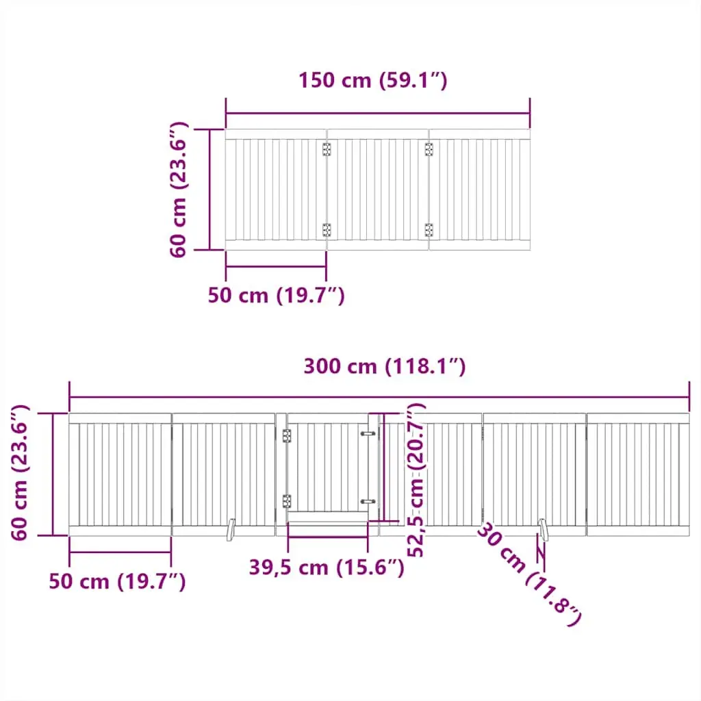 Dog Gate Foldable 12 Panels 600cm Poplar Wood Pet Barrier Door Brown