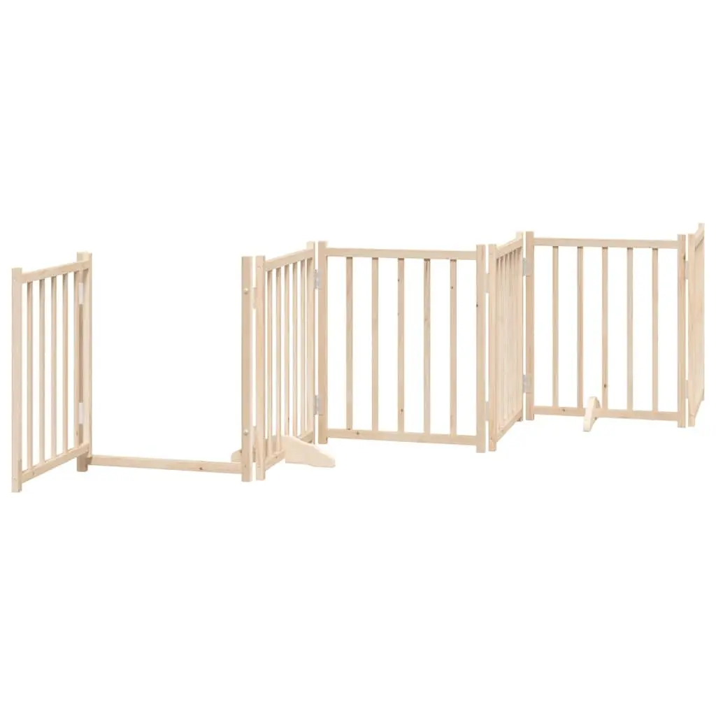 Dog Gate Foldable 15 Panels 750cm Poplar Wood Pet Safety Barrier Brown