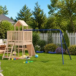 Outdoor Playset Wooden Swing Set Climbing Frame Sandbox Backyard Play Equipment