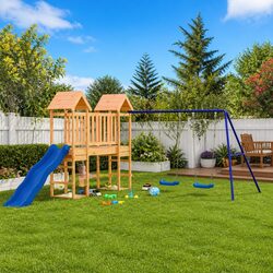 Outdoor Playset Solid Wood Climbing Frame Slide Swing Set Garden Children Play