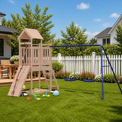 Outdoor Playset Solid Wood Climbing Frame Swing Slide Sandbox Children Backyard