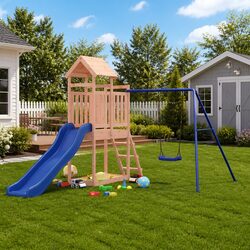 Outdoor Playset Wooden Climbing Frame Swing Slide Sandbox Kids Garden Play